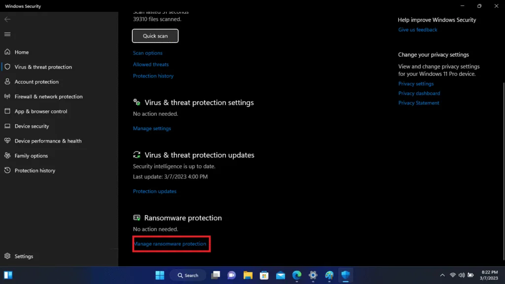 disable controlled folder access